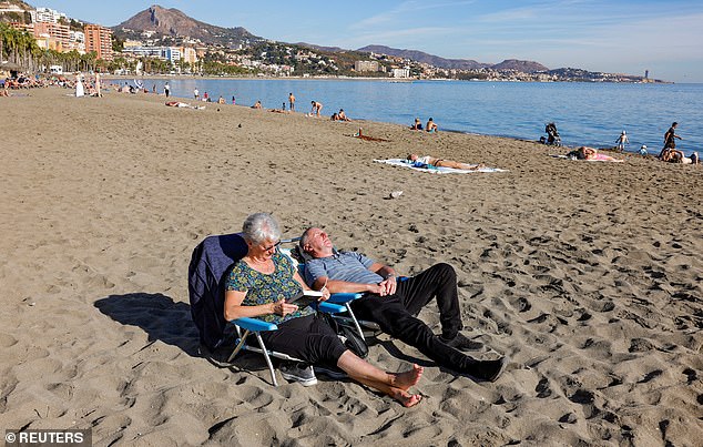 An elderly couple was seen relaxing on Malagueta Beach in Malaga on Tuesday