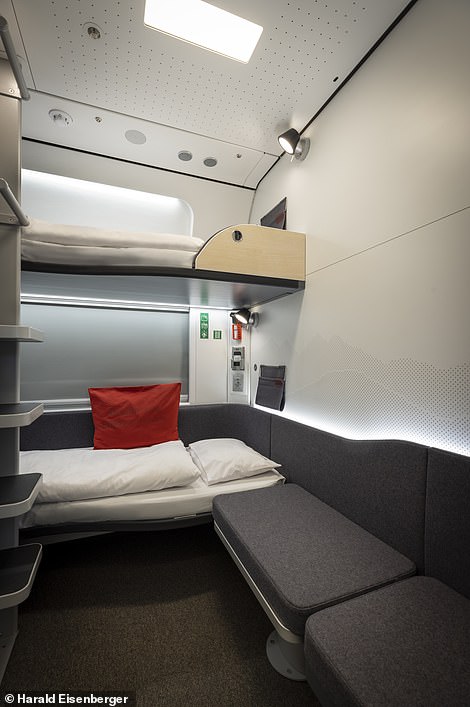 The redesigned sleeper cars feature a seating area 