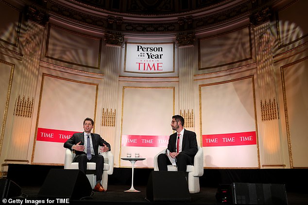 Altman and Sam Jacobs, editor-in-chief of Time Magazine, appear at the Plaza Hotel in New York City on Tuesday evening