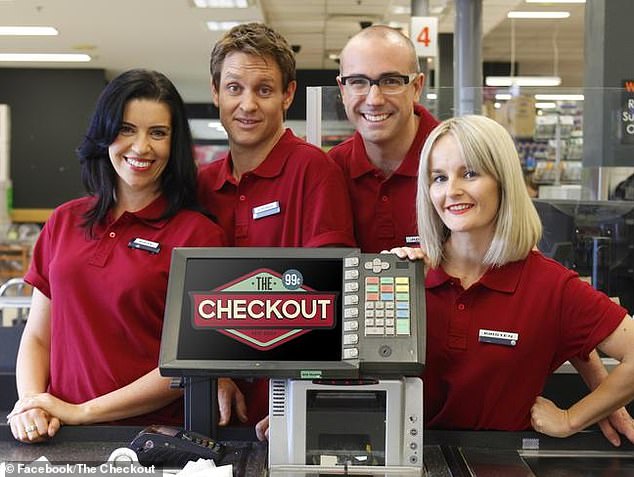 Julian Morrow (second from right) and former business partner Nick Murray co-produced a consumer affairs show called The Checkout (above), which ran for six seasons on the ABC.