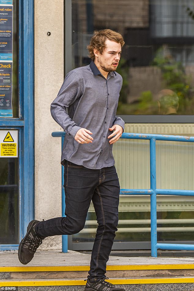 When Brown (pictured leaving Poole District Court in August) was caught, he put his 'erect penis' back in his trousers and fled