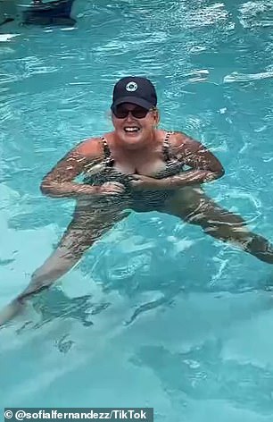 Sofia Fernandez, from Austin, Texas, took to TikTok to quiz mom Tracey Donohue (pictured) as she lounged in the pool