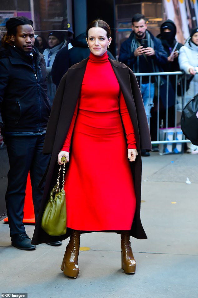 After her GMA appearance, Claire was spotted leaving the studios in a stylish red midi dress