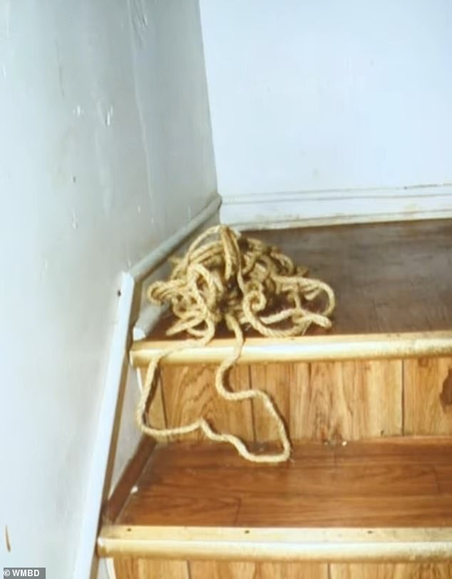 Here you can see rope used to keep his bedroom door closed