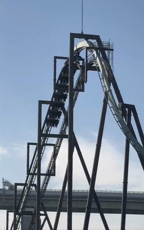 The amusement park said the crowded ride made an emergency stop this morning around 10:55 a.m. halfway through the 1,100-meter ride - at its peak height of 45 meters.