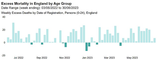 EXCESSIVE DEATHS (UNDER 24 YEARS): Additional fatalities are slightly higher than expected among the youngest cohort in the population