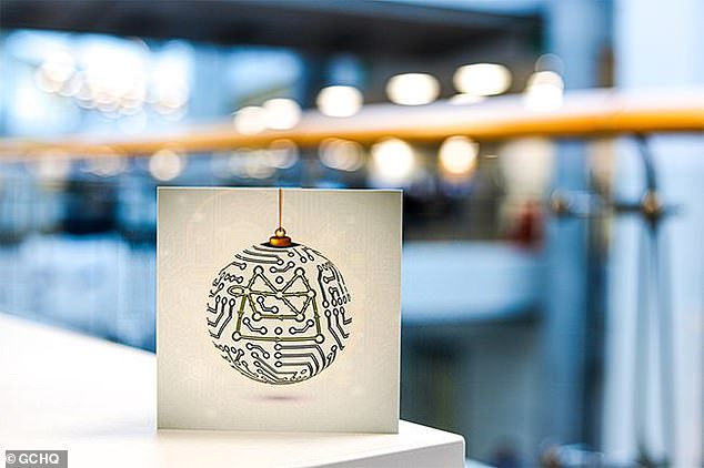 The front of the 2020 Christmas card featured a circuit board pattern in the shape of a Christmas bauble, with room for nine answers