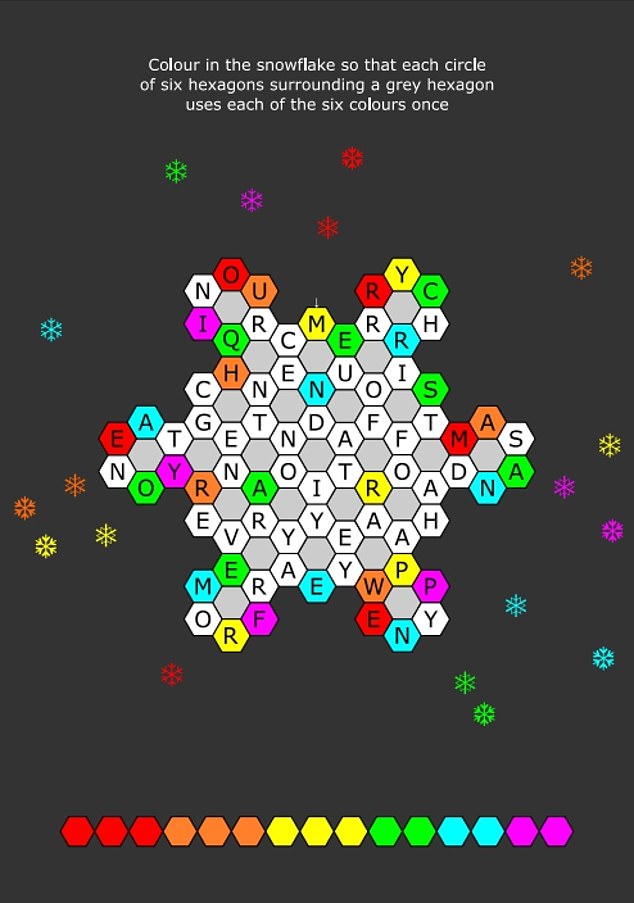 The 2019 test came in the form of a snowflake made of hexagons with a series of letters and different colors