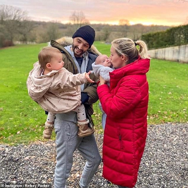 Tom was diagnosed with stage 4 glioblastoma in October 2020 and following his death, Kelsey, 33, confirmed the tragic news to everyone (pictured here with their two children)