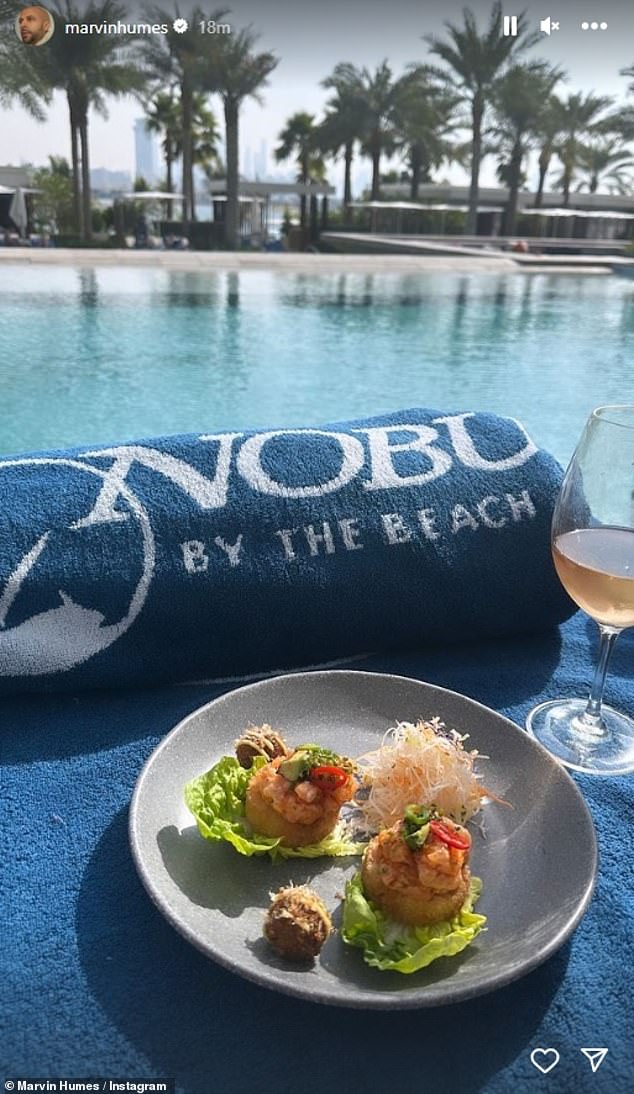 The couple started their trip with a visit to luxury restaurant and beach club Nobu by the Beach, where they enjoyed poolside snacks