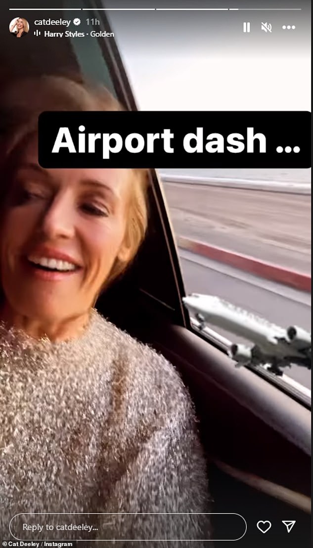 She then hilariously shared a photo apparently taken as a plane flew into the sky, with her hair flowing in the wind and the caption: 