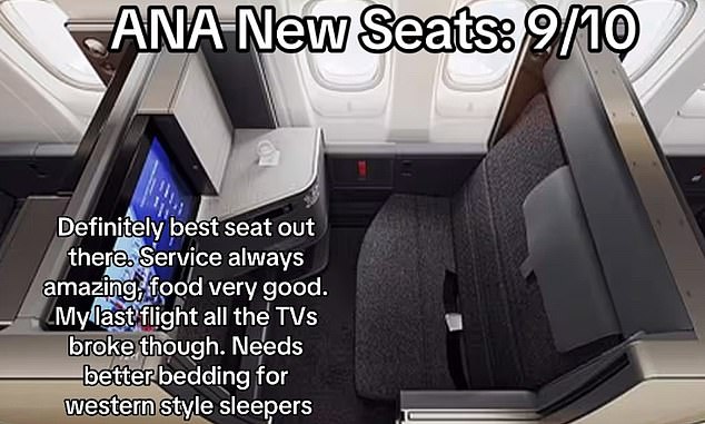 Drake shared, “All Nippon Airways (new seats): 9/10.  Absolutely the best chair available.  Service always great, food very good'