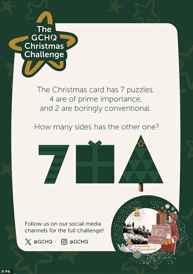 To celebrate the new director's passion for maths, GCHQ has also released a bonus puzzle this year asking for sides