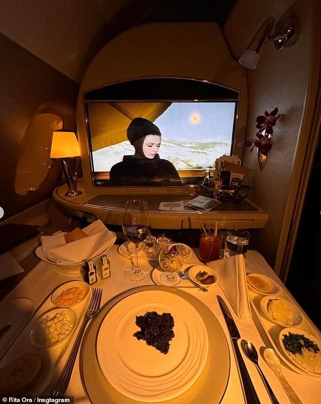 Rita shared a gallery of nine photos that reflect recent times in 2023 - one featured a very stylish meal served to her on a first-class flight