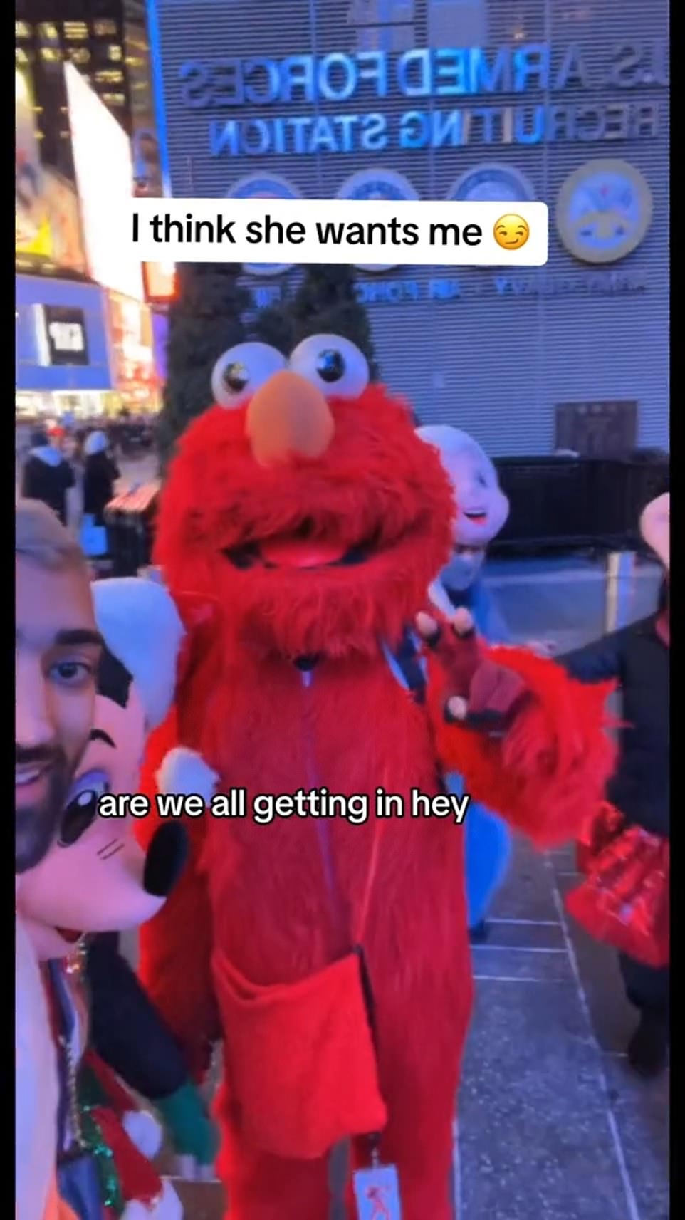 Asif was able to get Elsa, Elmo, Mickey Mouse and two Minnie Mouse characters to join him at the end of his TikTok video