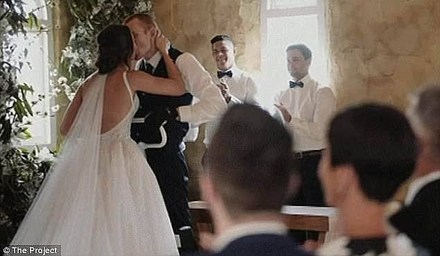 Tears flowed at the couple's Hunter Valley wedding in 2017 as McKinnon stood to exchange vows (pictured)