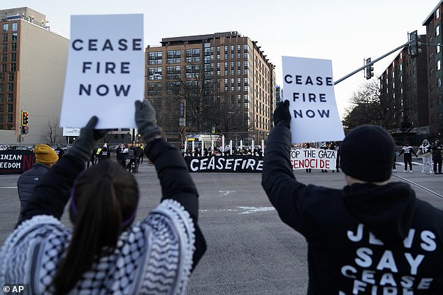 Another protest took place on the streets of Washington DC on Thursday when they blocked New York Avenue