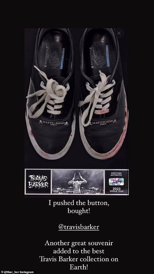 “You can almost step into Travis Barker's shoes with the blood-soaked Vans he wore during his 2023 World Tour,” the description read.