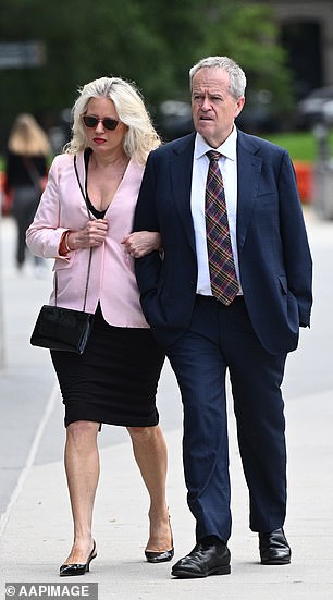 Pictured: Bill and Chloe Shorten arriving at the service