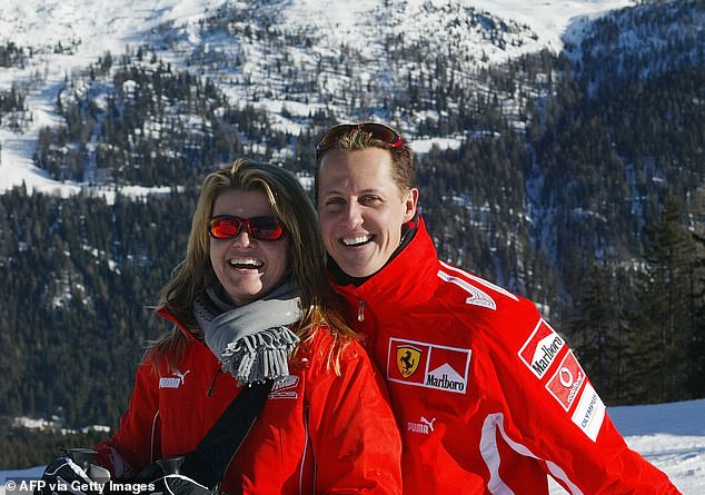 Schumacher in 2005 with his wife Corinna, who cares for him in their home on Lake Geneva