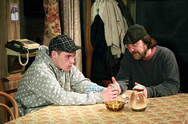 Steve (right) is pictured with Danny Miller, who played Aaron Dingle in the soap