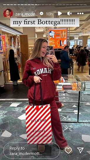 Ahead of the luxury night out, Zara revealed on her Instagram Stories that Sam had gifted her with a lavish Bottega Veneta bag, which costs between £1,880 and £5,550.