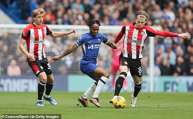 Mathias Jensen (right) is currently one of seven other players who are unavailable alongside Toney and Mbeumo