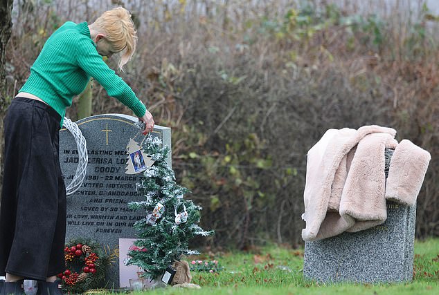 The 66-year-old Celebrity Big Brother alum looked distressed as he polished Jade's gravestone and laid out images of the star and her children Bobby, who is currently on Strictly Come Dancing, and Freddie