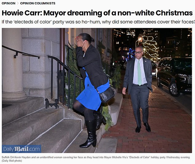 Carr's op-ed lambasted the party, calling it hypocritical – and asking why some attendees chose to cover their faces while being photographed by a DailyMail.com photographer