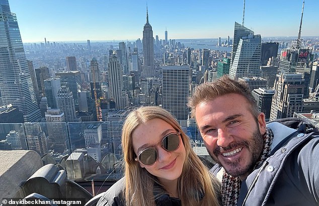 In recent days, the father-of-four has shared a glimpse into Beckham's life on social media, while also sharing photos from restaurant outings, ice skating trips and sightseeing days (pictured with Harper)