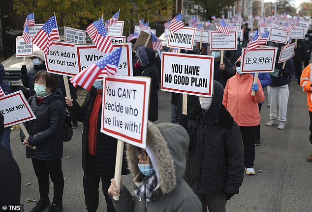 Residents protested in Brighton Park against the proposed migrant camp to accommodate the influx of migrants