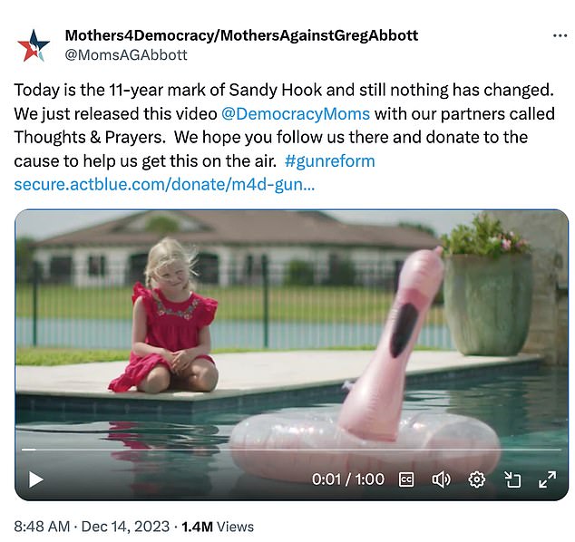 During the one-minute clip, a young girl is seen sitting at the edge of a pool and reaching for a flamingo float before accidentally falling into the water.