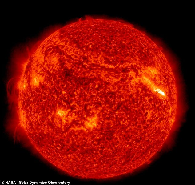 The solar flare was accompanied by a coronal mass ejection that sent billions of tons of plasma toward Earth