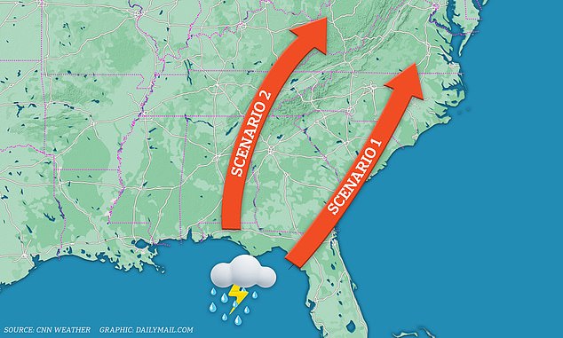 There are two possible paths for the storm, as its exact path and strength are still unclear as of Friday afternoon, according to CNN Weather.