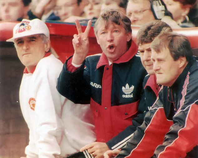 Ferguson, seen on the bench in 1992, urged a last-ditch effort from his players at Anfield