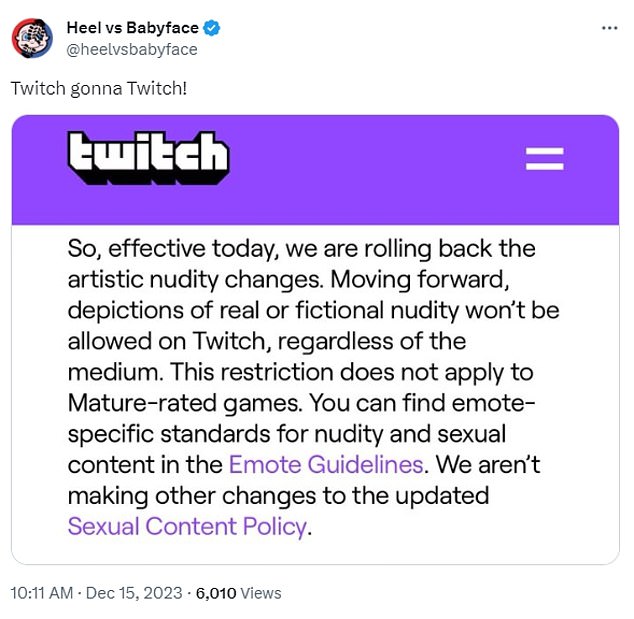 The guidelines sparked controversy on social media, especially as users raised concerns about younger children using Twitch