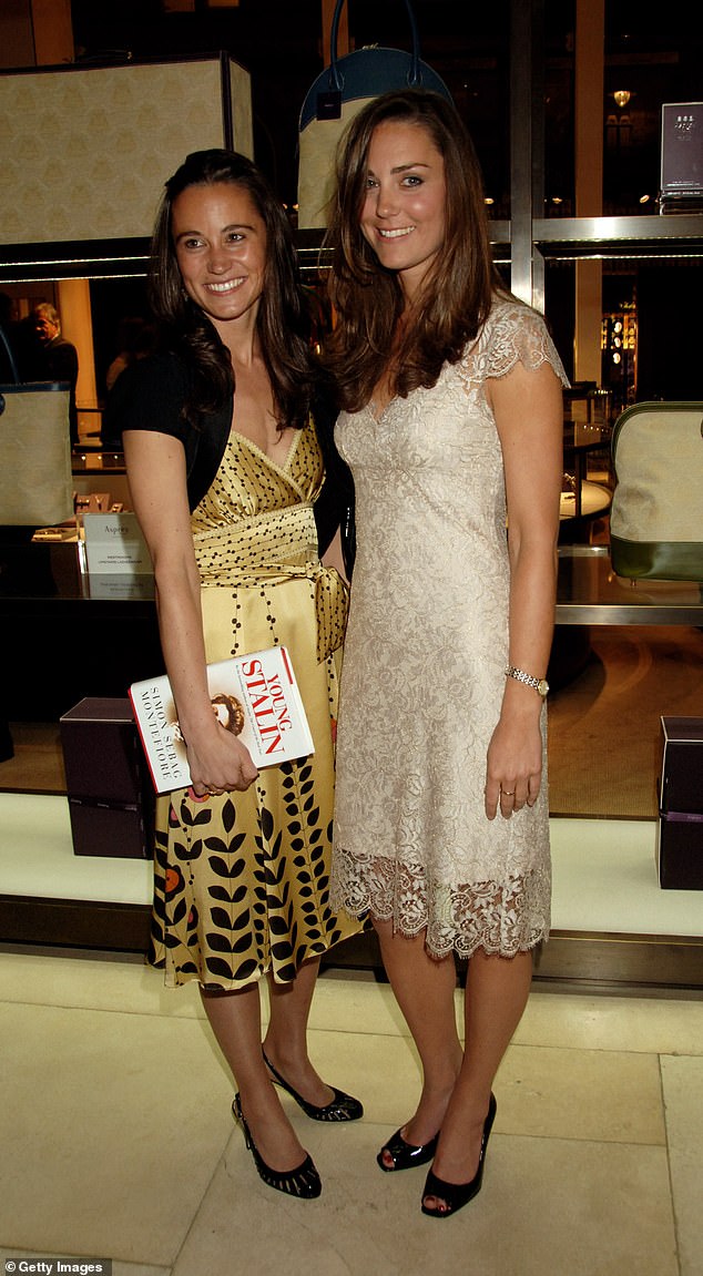 Pippa and Kate Middleton attend the book launch party of 'The Young Stalin: The Adventurous Early Life Of The Dictator' in London in May 2007