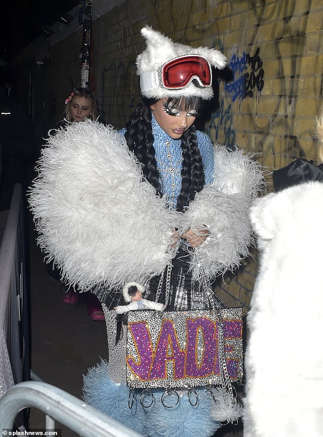 Jade carried a sequined handbag with her name on the front and a Bratz doll sticking out of it