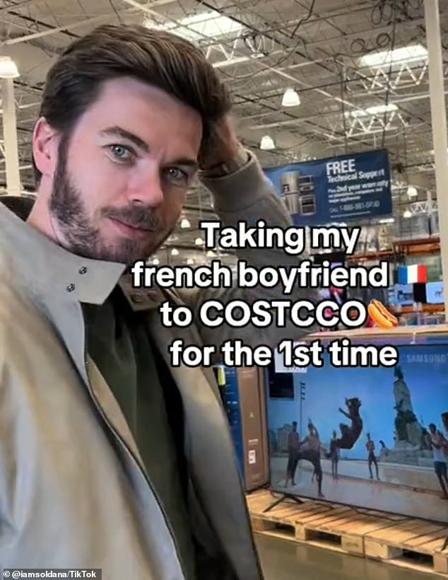 In the clip she took her French lover to the American supermarket and 'introduced' him to the concept of buying in bulk