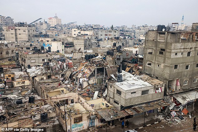 This photo shows the damage after the Israeli bombing of Rafah in the southern Gaza Strip on December 13, 2023, as fighting between Israel and the Palestinian militant group Hamas continues