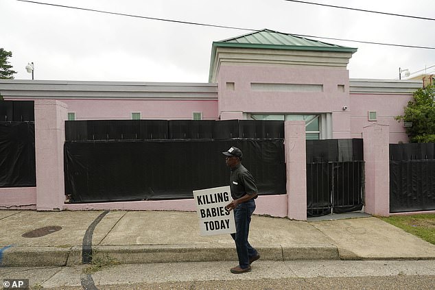 A pro-abortion protester outside the Jackson Women's Health Organization clinic in June 2022