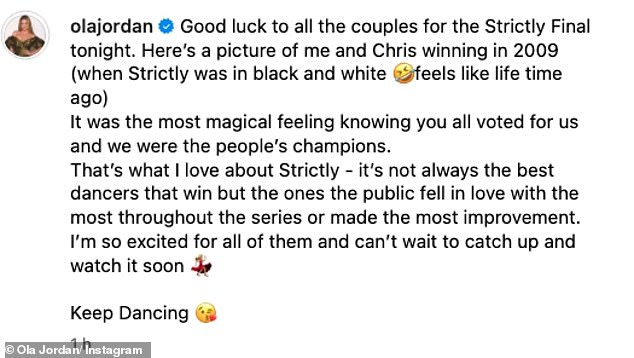 Ola, 41, later took to social media and Instagram to pay tribute to show finalists Ellie Leach, Layton Williams and Bobby Brazier