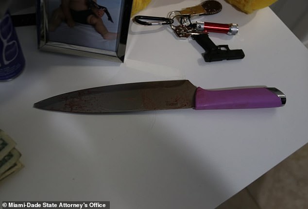 Prosecutors have released the photo of the bloodied kitchen knife allegedly used in the frenzied stabbing