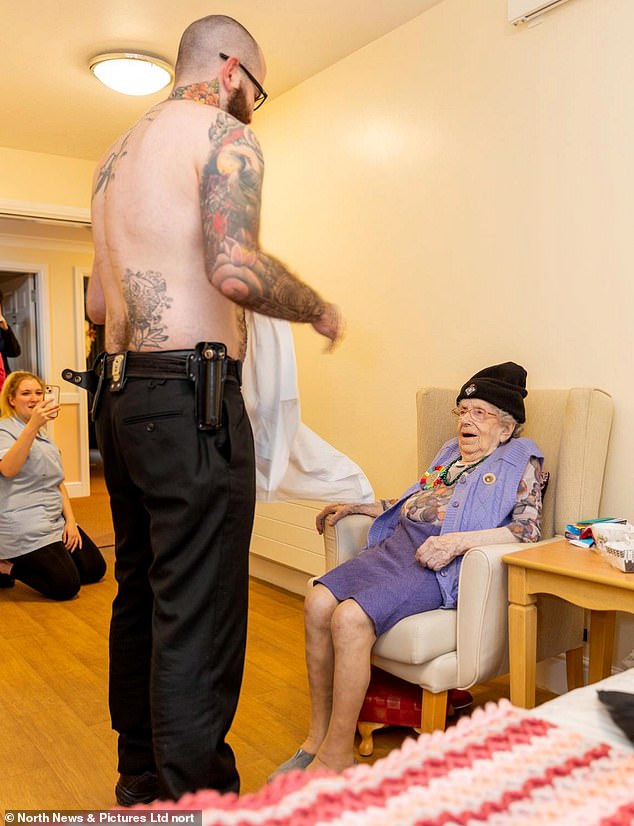 Monica enjoys the striptease at West Lodge Care Home in Crook, County Durham