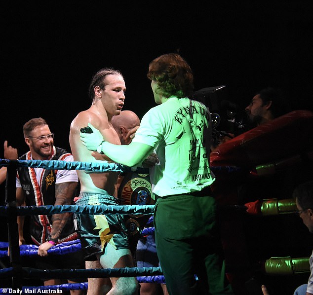 The former TV groom, who appeared on the Nine dating show in 2022, was seen from the sidelines cheering on professional fighter Jayden, 27, as he faced Paul Banasiak.