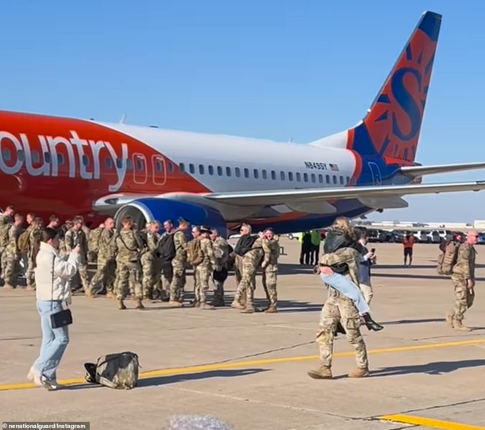 Soldiers from Troop C, 1-134th Cavalry Squadron were reunited with their loved ones on the tarmac of the Army Aviation Support Facility in Lincoln, Nebraska