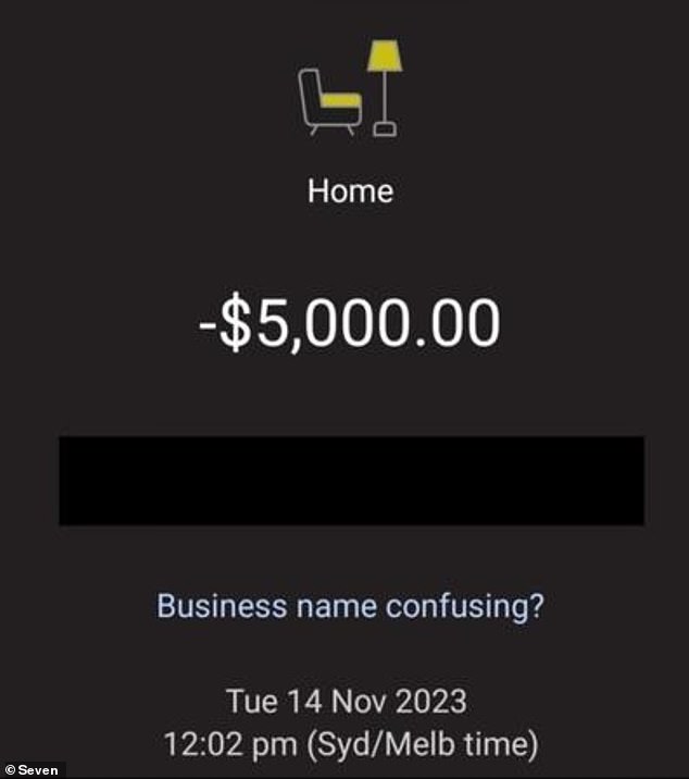 The hacker accessed Ms Antoinette's banking details from an old phone and used her information to make online purchases from retailers (stock photo from CommBank transaction notification)