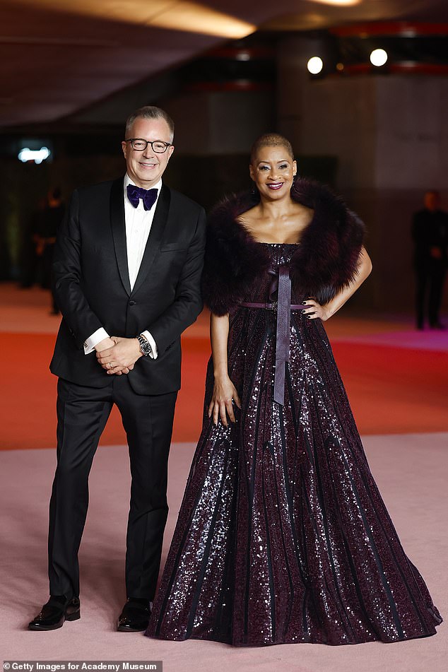 Dressed in a deep red sequin dress at the Academy Museum Gala was Jacqueline Stewart