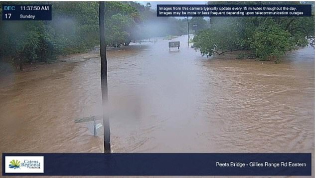 Emergency warnings are in place across the state as thousands of people are urged to move to higher ground (Photo: Cairns Regional Council flood map photos as of 11am on Sunday, December 17)