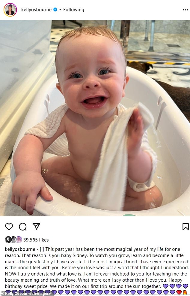 In the sweet photo, baby Sidney was seen flashing a bright smile as he was bathed during his first birthday celebration